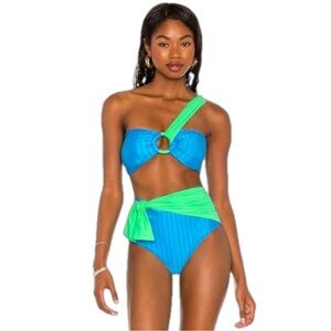 NWT PatBO BIKINI SET size L high rise Colorblock One Shoulder Top AND bottoms